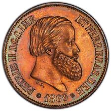 1869 ~ Brazil ~ Bronze 20 Reis ~ PCGS ~ UNC Detail ~ Magnificently Toned ~$98.88 picture