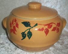 Vintage Round Yellow Monmouth Pottery Covered Baking Casserole Bean Bowl USA picture