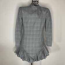 Vintage UNGARO Parallele Gray Plaid Short Ruffle dress Dress Womens Sz 6 *FLAW* picture