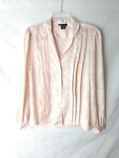 Vintage Blouse Floral Embossed Roses Peach Pink David Matthew Size 12 Chest 36