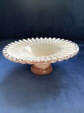 Vintage Opaque Peach Overlay Footed Bowl Ruffled Edge 8” X 3” picture