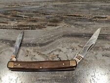 Vintage Monarch Japan 2224 Wood and Metal Double Blade Pocket Knife Tool picture