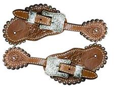 Showman Ladies Floral Tooled Leather Spur Straps w/ Engraved Silver Buckles picture