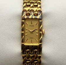 Vintage Pulsar Watch Women Gold Tone Rectangle Dial V220-6060 New Battery 6