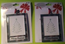 2 Christmas Tree Ornament Photo Picture Frame Plaid Merry Christmas Read Desçrip picture