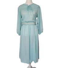 Vtg 70s Dress Midi Size Large Blue Belted picture