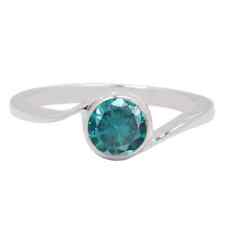 14KT White Gold & 0.90Ct Round Shape Natural Greenish Blue Diamond Ring picture