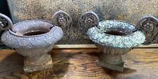 PAIR Antique Victorian Cast Iron Handled Garden Urn Planter w Acanthus Details picture