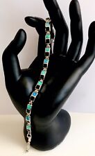 Native American Vintage Fire Opal and Onyx Sterling Silver Inlay Link Bracelet picture