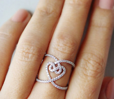 Pretty Handmade Geometric Heart Design Round Cut Diamonds 935 Silver Women Ring picture