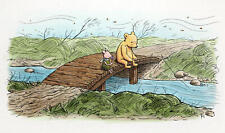 Vintage Winnie the Pooh & Piglet Fishing - Two 5x7 Craft Cotton Fabric Blocks picture