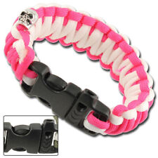 Skullz 550 Paracord Survival Bracelet Pink/White Parachute Cord, With Whistle picture