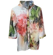 Parsley & Sage Watercolor Tunic Shirt Button Lagenlook Artsy Boho Wire Collar S picture