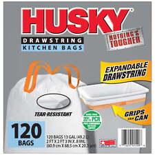 Husky Tall Kitchen White Trash Bags, 13 Gallon, 120 Bags,Expandable Drawstring picture