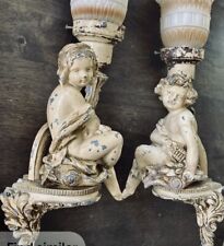 Pair Antique French Sconces Distressed Metal & Cameo glass Sconces picture
