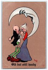 c1910s Old Couple Fighting Anthropomorphic Crescent Moon Lillo Embossed Postcard picture