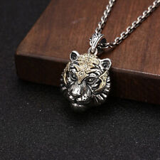 Real Solid 925 Sterling Silver Tiger Auspicious Blessings Pierced Pendants picture