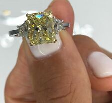 5 Ct Radiant Cut Simulated Yellow Sapphire 3-Stone 14K White Gold Plated Ring picture