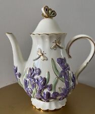 Lenox Springtime Splendor Teapot Holloway Dragonflies Purple Irises Gold Trim picture