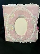 Photo Album Vintage Handcrafted Large Pink Fabric Scrapbook Eyelet Lace 55 Pages picture