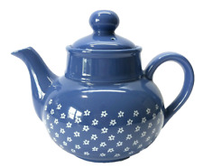 Vintage Sodahl Teapot Coffee Pot Daisy Blue Denmark 1980's Retro Art Pottery 7