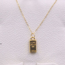 Pure 999 24K Yellow Gold Lucky Oblong Pendant With 18K O Link Necklace 18inch picture