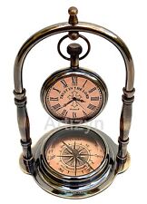 Trust in The Lord Engraved Brass Ship Desk Clock Nautical Camping Compass Rel... picture