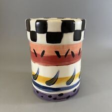 Vicki Carroll Pottery Signed Utensil Holder Hand Painted 1995-97 Vintage picture