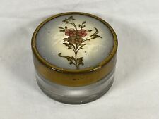 ATQ VTG Floral ART DECO DRESSER COSMETIC VANITY JAR GLASS CONTAINER Painted Lid picture