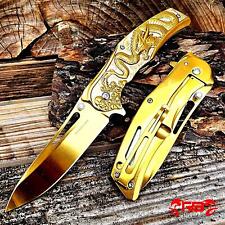 8” Gold Dragon Knife Tactical Spring Assisted Open Blade Folding Pocket Knife picture