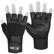DEFY Real Leather Padded Gym Gloves Fitness Weightlifting Training Long Wrist picture