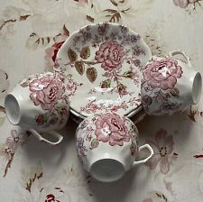 Vintage Johnson Brothers Rose Chintz Pink Lot of 3 Cups 3 Saucers 6 Bread Plates picture