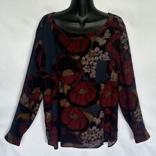 LOFT Ann Taylor Top Floral Blouse Top Roll Tab Sleeve Size Large NWOT picture