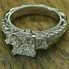 Antique 3 Ct Princess Cut White Engagement Diamond Ring In 925 Sterling Silver picture