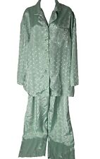 Vtg Victorias Secret Gold Label Green Satin Pajamas Set Floral Print Pant Top M picture