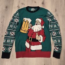 Ugly Christmas Sweater Santa Chugging Beer Mens Size Medium Crewneck Long Sleeve picture