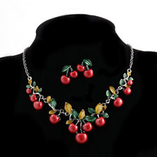 New Fashion Fashion Red Cherry Enamel Pendant Chain Women Necklace Earring Set picture