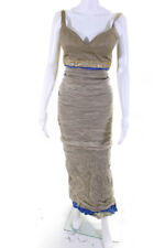 Nicole Miller Collection Womens Metallic Jacquard Taffeta Midi Dress Beige Sz 2 picture