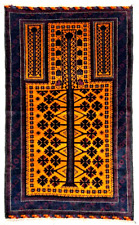 Hand Knotted Amber Burgundy Tribal Balouch Oriental Wool Area Rug 2'10