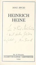 Max Brod Heinrich Heine Exile First Edition Signed Dedication picture