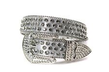 Rhinestone Western Belt Bling Silver Clear Unisex Men Pant 46 Cinto Vaquero picture