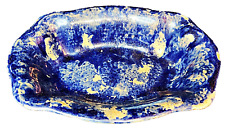 Antique 19th C Blue White Sponged Spatterware Serving Bowl Spongeware Stoneware picture