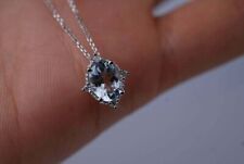 2.50Ct Oval Cut Aquamarine Solitaire Pendant 14K White Gold Plated Free Chain picture