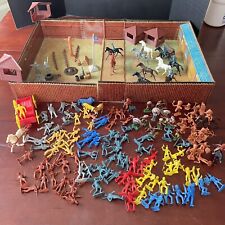 VIntage 1968 Marx Fort Apache Tin Litho Carry-All Play Set #4685 w/ Accessories picture