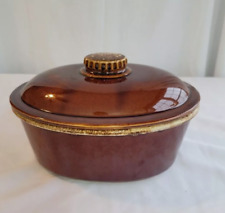 Vintage Hull Oven Proof Brown Drip Oval Serving Bowl Casserole with Lid USA  picture