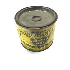 ANTI BORAX BRAZING FLUX CAN 1 LB CAN DRIED CONTENTS HALF FULL VINTAGE YELLOW CAN picture
