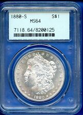 1880 S PCGS MS64 Morgan Silver Dollar $1 US Mint 1880-S Rare Gen 2.1 OGH Collar picture