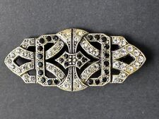 Spectacular Antique French Art Deco Brooch with White Crystals  black jet stones picture