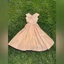 50s Vintage Silk Taffeta Fit and Flare Champagne Colored Dress picture