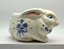 Vintage Ceramic Bunny Rabbit Planter Easter Hand Painted,  Blue Flowers  Brazil picture